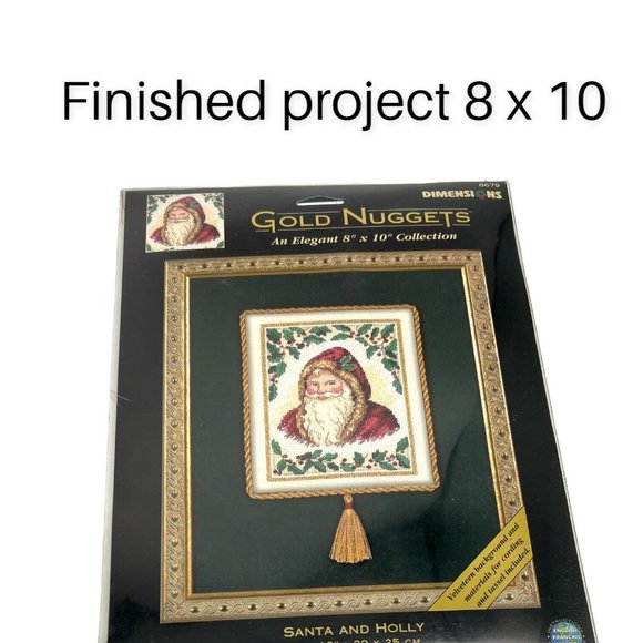 Christmas Cross Stitch New Dimensions Gold Nuggets Santa & Holly 8679 Old World - Picture 3 of 4